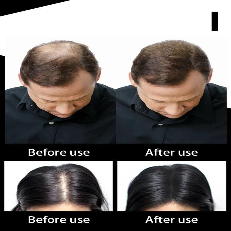 hair before and after using fibre thickening