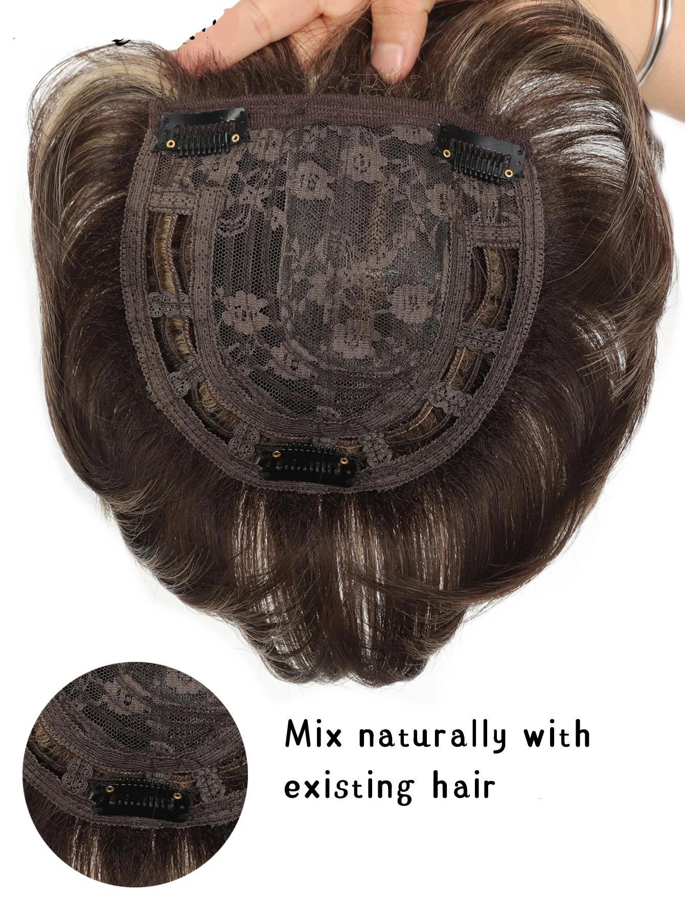 Grey Ash Blonde Topper Hair Piece With Feathered Bangs Clip-In Grey Ash Blonde Topper Hair Piece With Feathered Bangs Clip-In