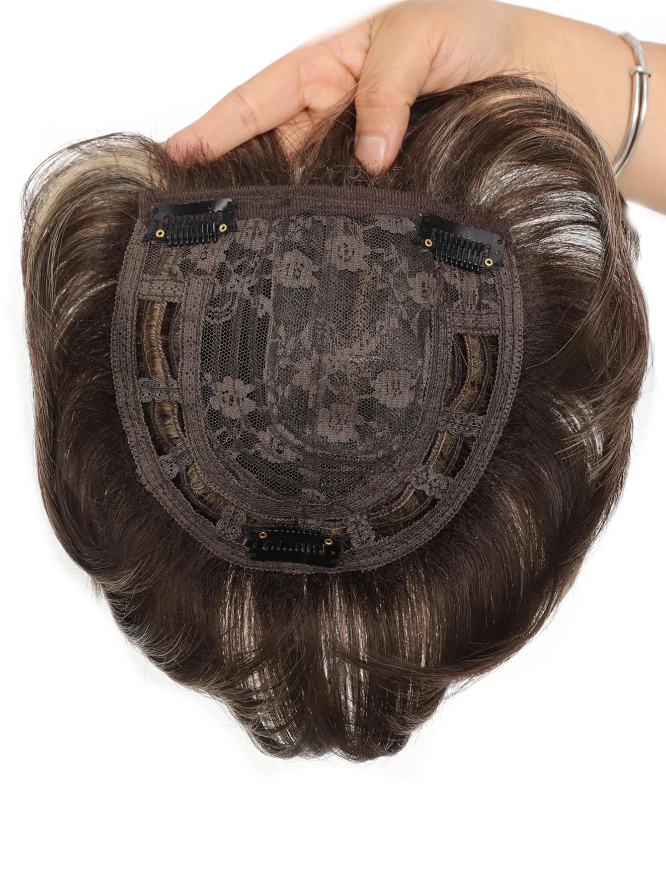 Grey Ash Blonde Topper Hair Piece With Feathered Bangs Clip-In Grey Ash Blonde Topper Hair Piece With Feathered Bangs Clip-In