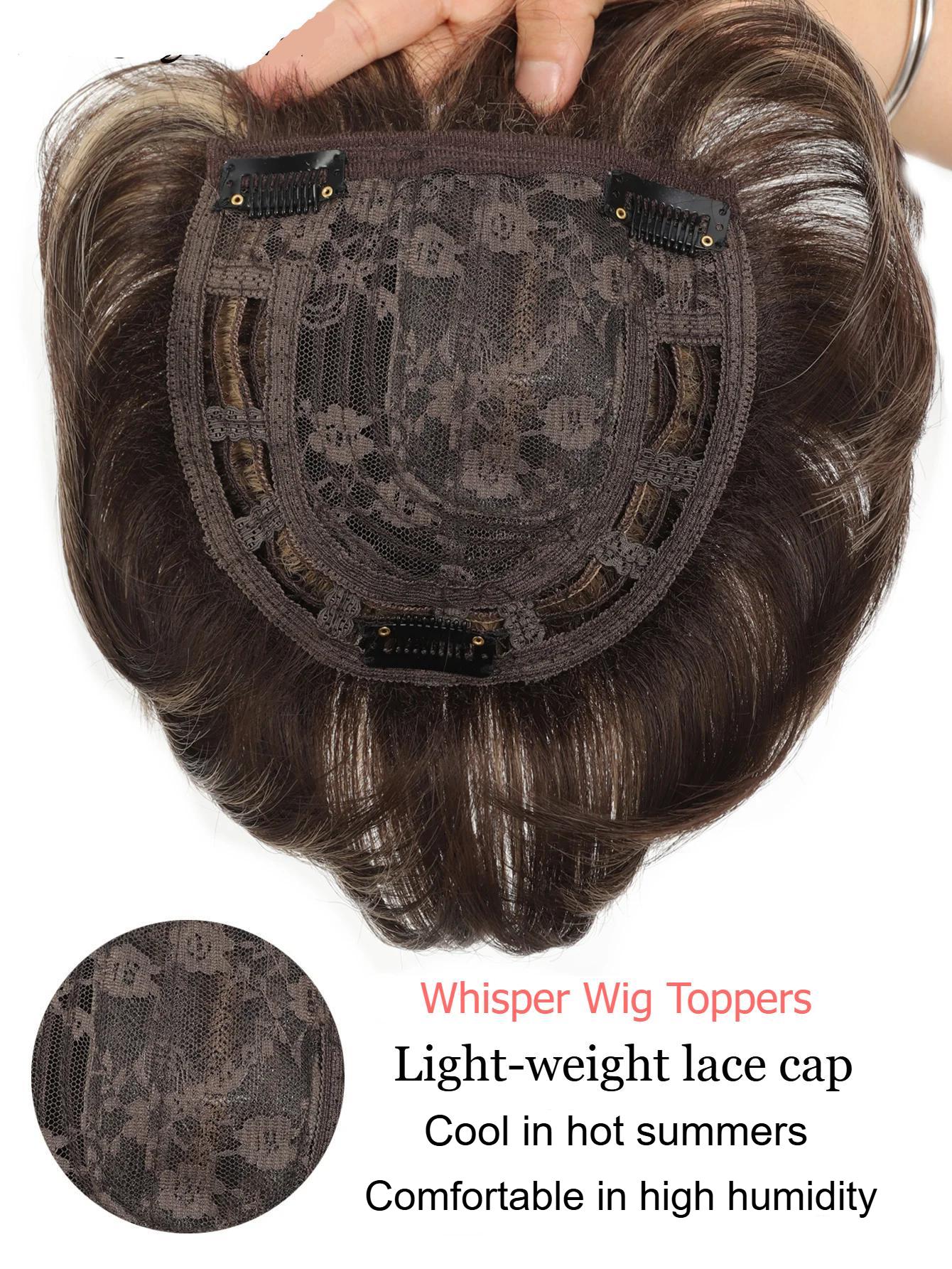 Grey Ash Blonde Topper Hair Piece With Feathered Bangs Clip-In Grey Ash Blonde Topper Hair Piece With Feathered Bangs Clip-In