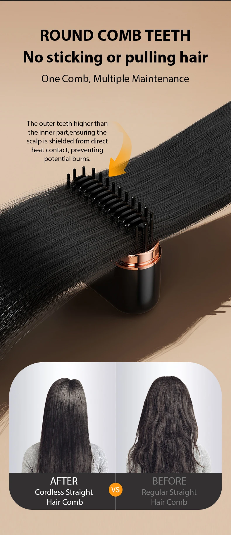 Portable Mini Hair Straightener Brush Rechargeable