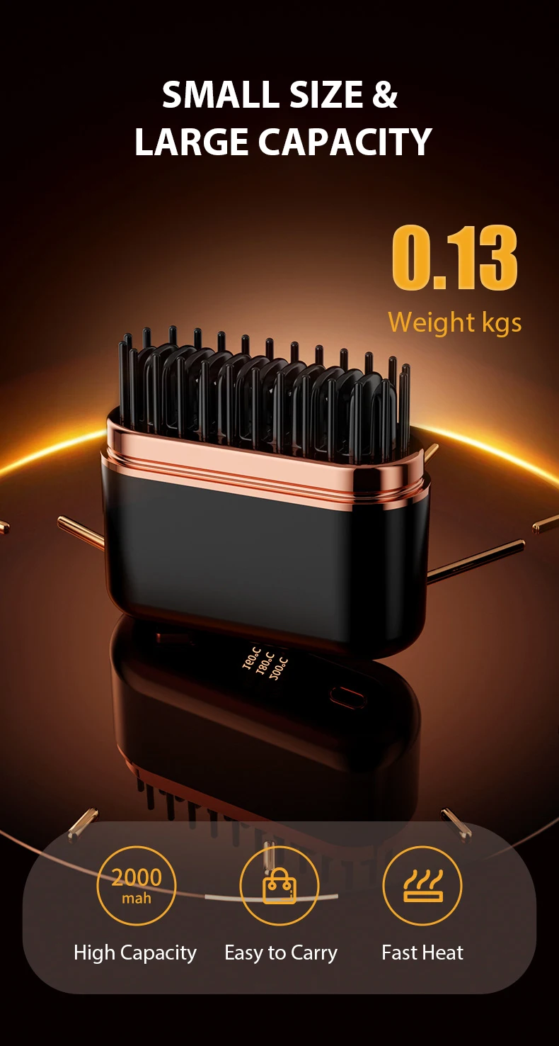 Portable Mini Hair Straightener Brush Rechargeable