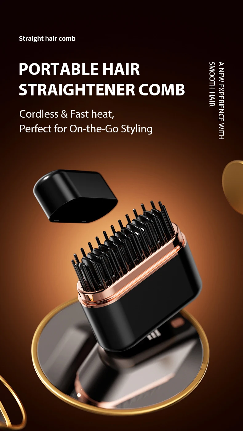 Portable Mini Hair Straightener Brush Rechargeable